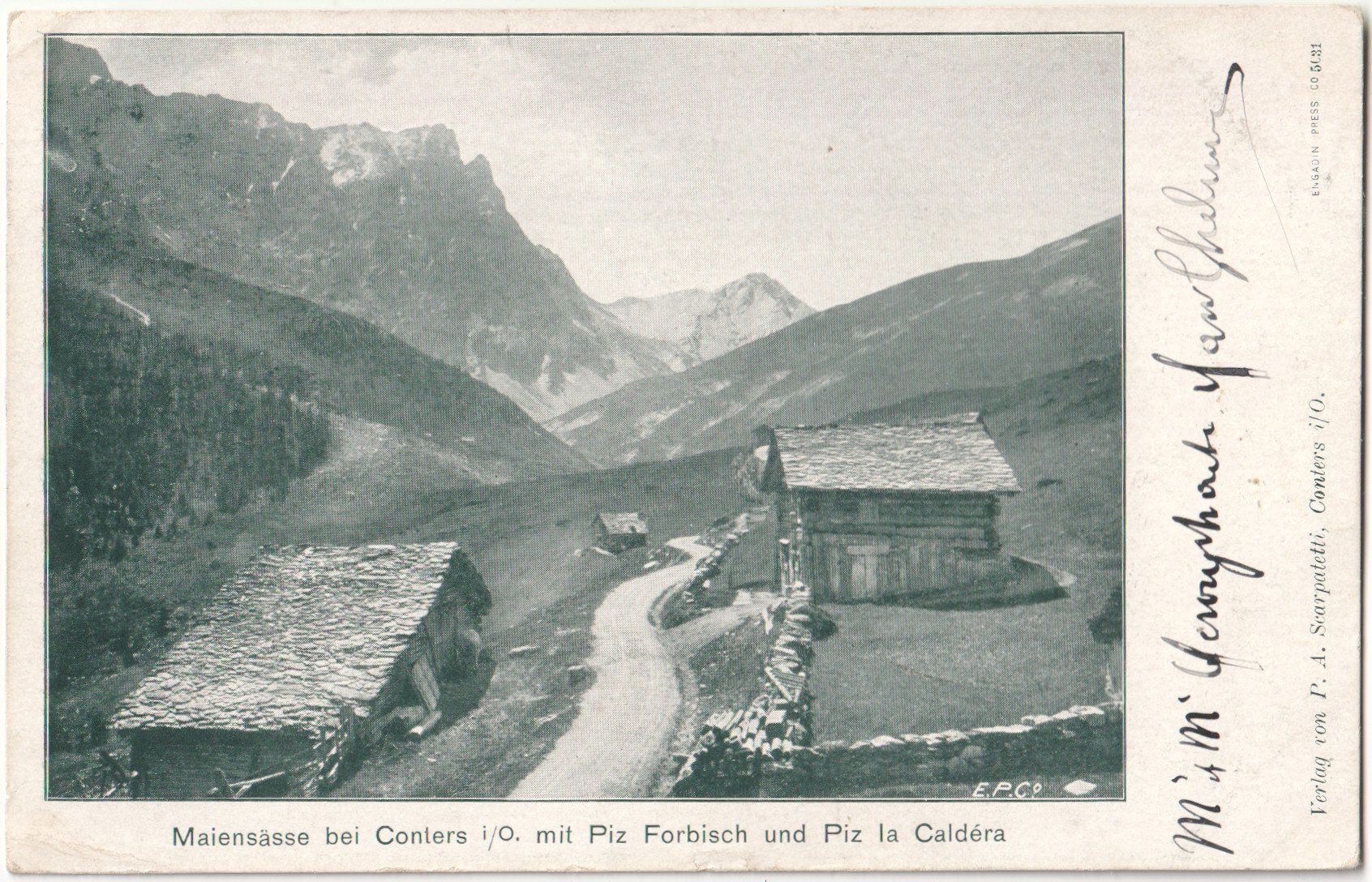 Cartoline postali: Maiensässe bei CONTERS Oberhalbstein: Engadin Press 1905 – Usato da Engelburg venduto da Swisscards