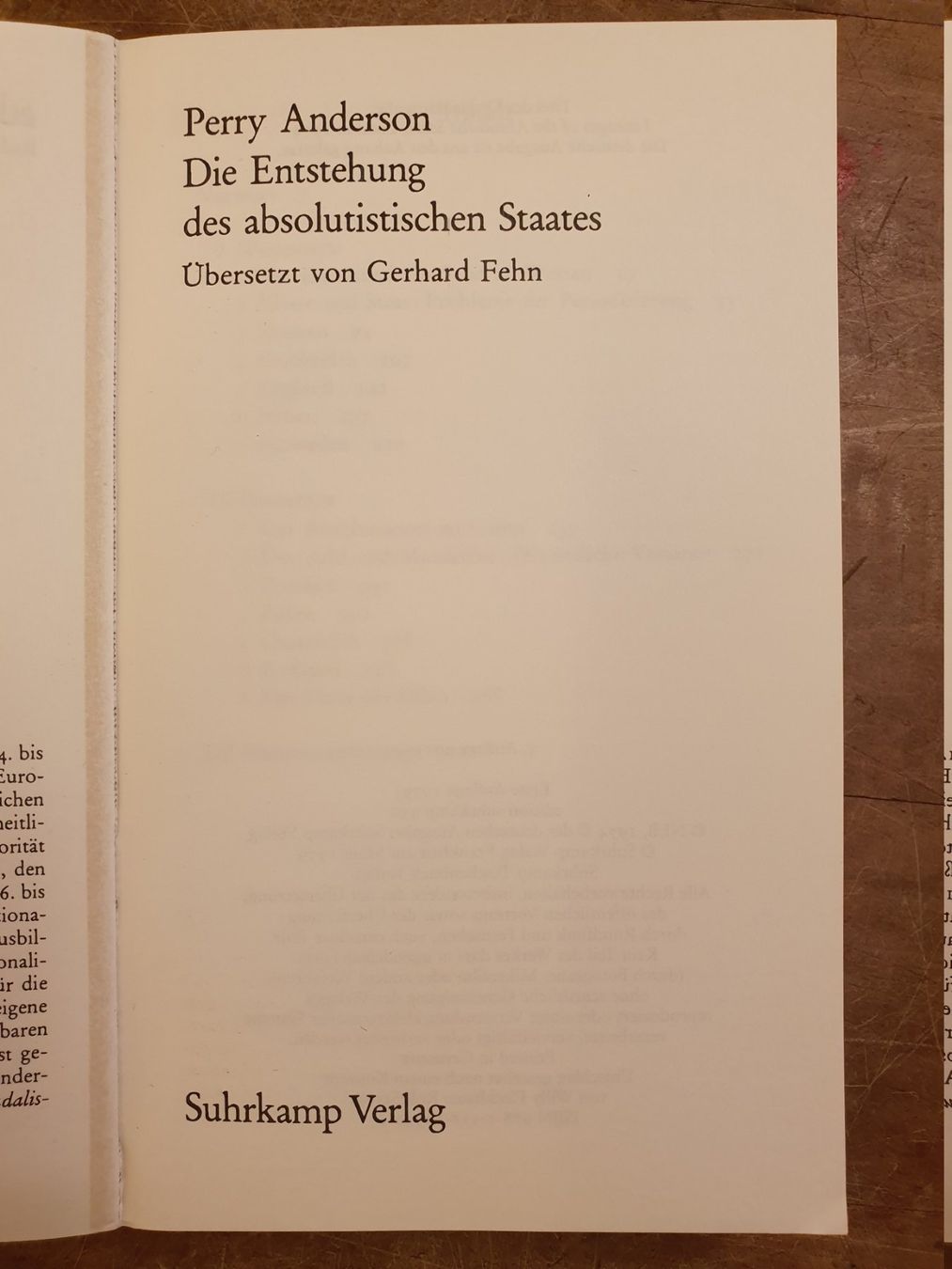 Libri: Die entstehung des absolutistischen Staates - Perry Aderson – Usato da Zürich venduto da loosebone 2