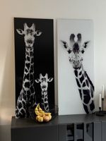 2 Glasbilder Giraffen schwarz-weiss 50x125 cm