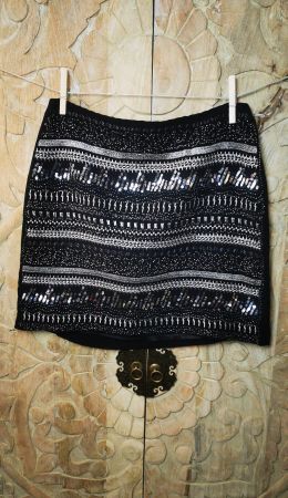 Pailletten-Minirock schwarz elegant Party Festlich Skirt 36
