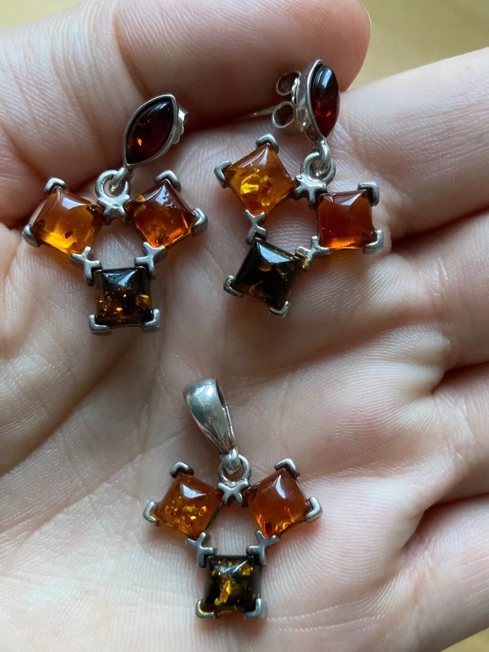 Orecchini pendenti & Orecchini a lobo: Silber Bernstein Schmuckset – Usato da Stallikon venduto da dotka07
