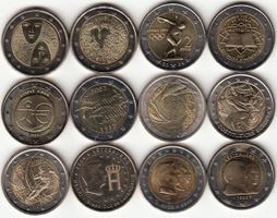 Lot 1) -- 12 x 2 Euro Gedenkmünzen