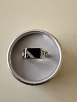 Herrenring Onyx m. 5 Zirkonia, Sterlingsilber, Gr. 62, neuwe
