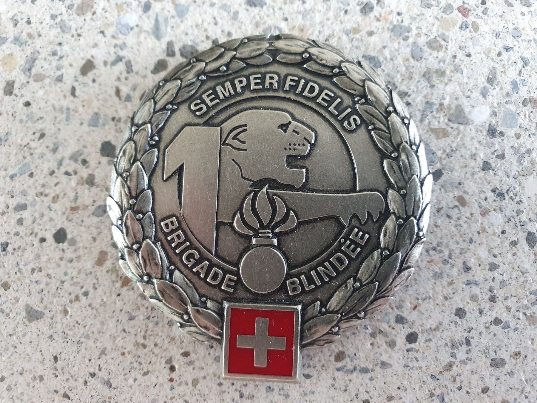 Schweizer Armee Placchette & Badge: Beretembelm Grenadier Brigade Blindee – Nuovo e nell'imballaggio originale da Riedholz venduto da fr_sIruP