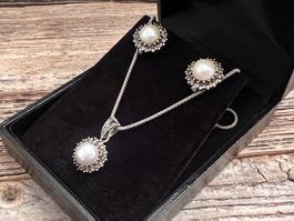 Schmuck Set Silber SW Perlen - Ohrringe u Anhänger u Ketteli