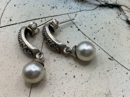Antike Ohrstecker Silber mit Markasiten und Perle