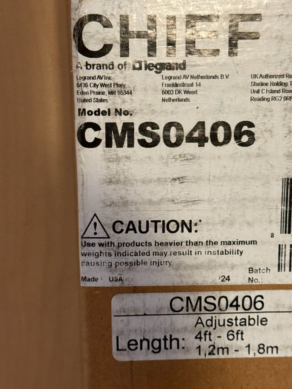 Supporti a parete: Chief CMS0406 Speed-Connect Beamer Deckenstange – Nuovo e nell'imballaggio originale da luzern venduto da ARNI.