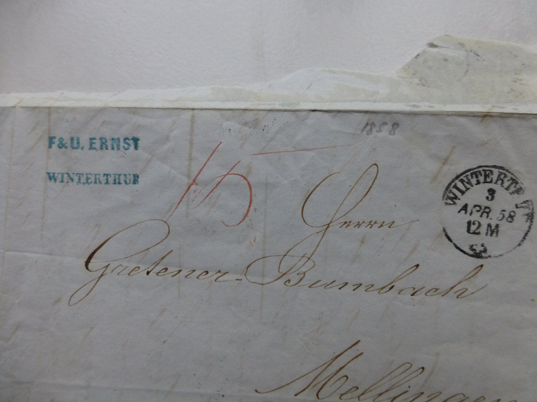 Dokumente: Winterthur nach Mellingen 3. April 1858 – Gebraucht aus Bettlach von 1saurer 1