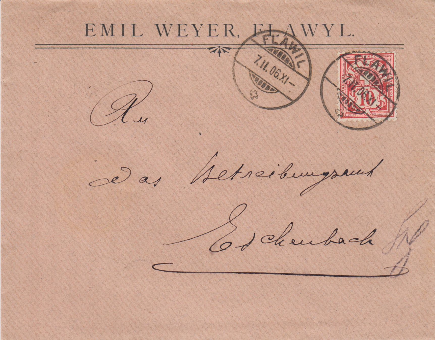 Tutti i francobolli: Brief 1906 von Flawyl nach Eschenbach – Usato da Eschlikon TG venduto da PhilCon