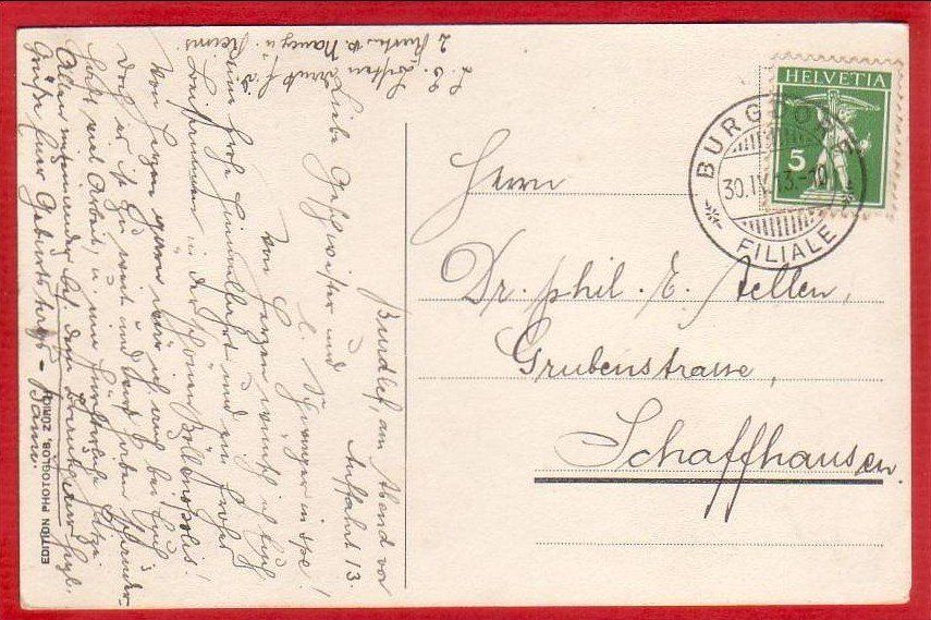 Cartoline postali: BURGDORF, TEILANSICHT MIT SCHLOSS 1913 – Usato da Grüningen venduto da Kartenlaube 1
