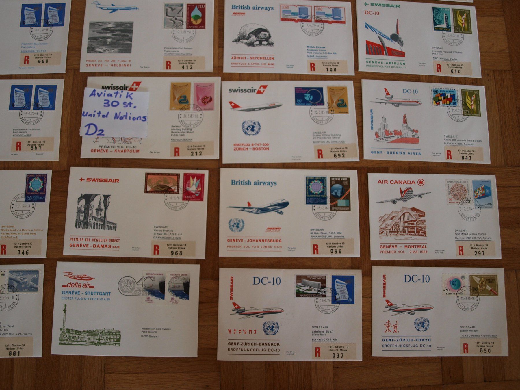 Tutti i francobolli: 30 Aviatik Briefe Unitd Nations  gebraucht , siehe Bilder. – Usato da Aarau venduto da Marcele0 4