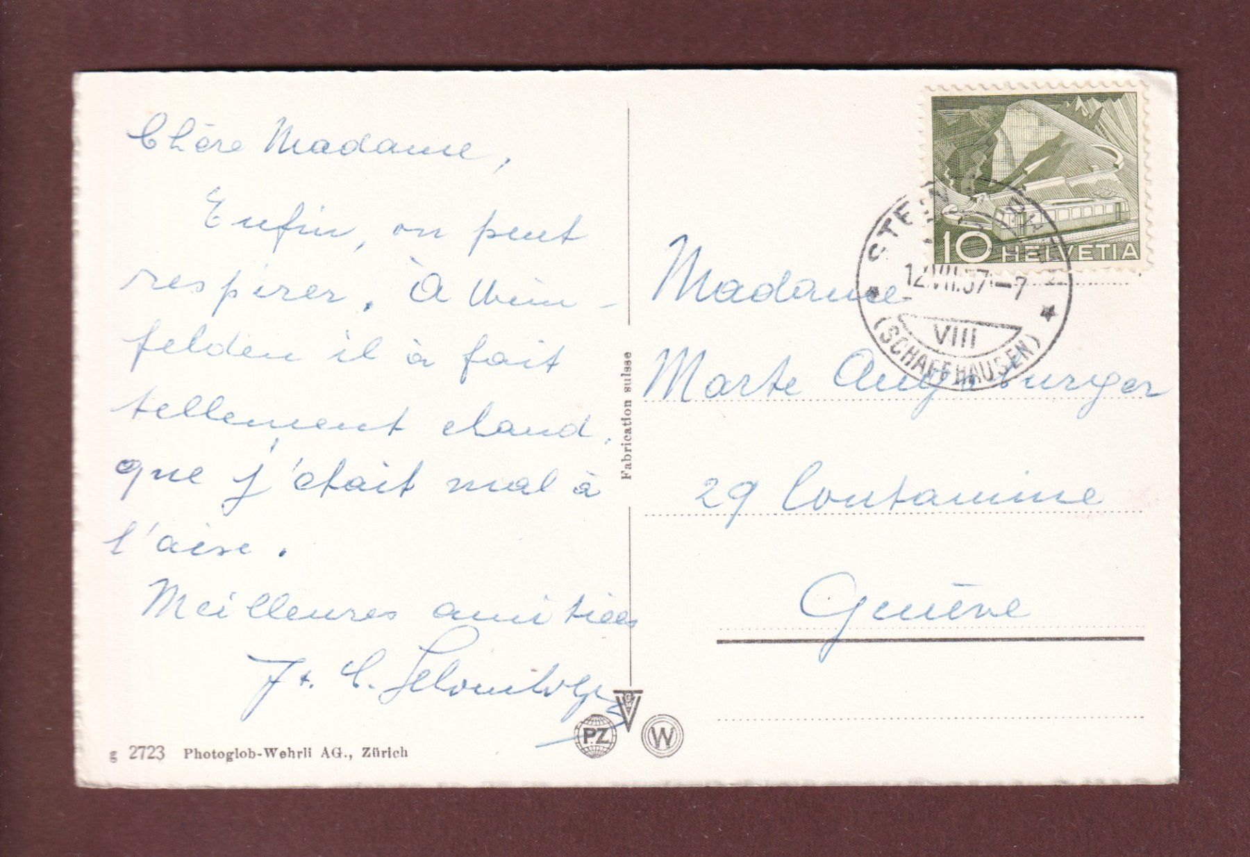 Cartoline postali: STEIN AM RHEIN - Rathausplatz - 1957 – Usato da Pully venduto da nicecards 1
