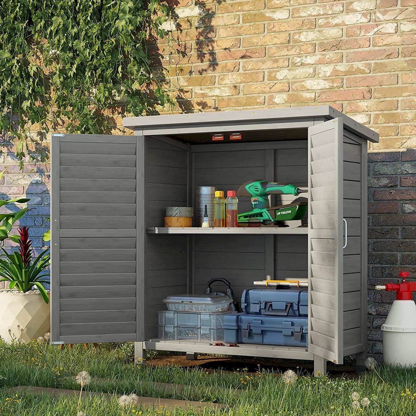 Box contenitori: Gartenschrank Holz 87x46,5x96,5cm grau – Nuovo e nell'imballaggio originale da Bottighofen venduto da zaap 1