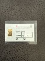 Goldbarren 1g 999,9 FINE GOLD mit Prüfzertifikat