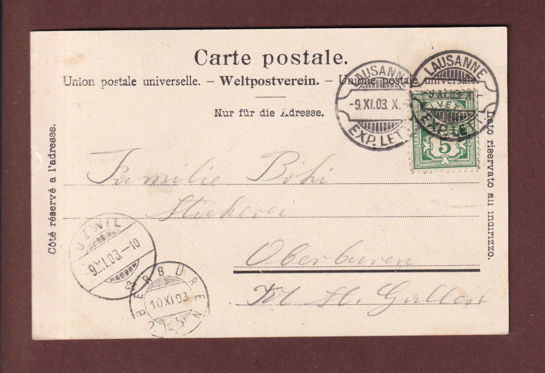Ansichtskarten: LAUSANNE - La Solitude - 1903 – Gebraucht aus Pully von nicecards 1
