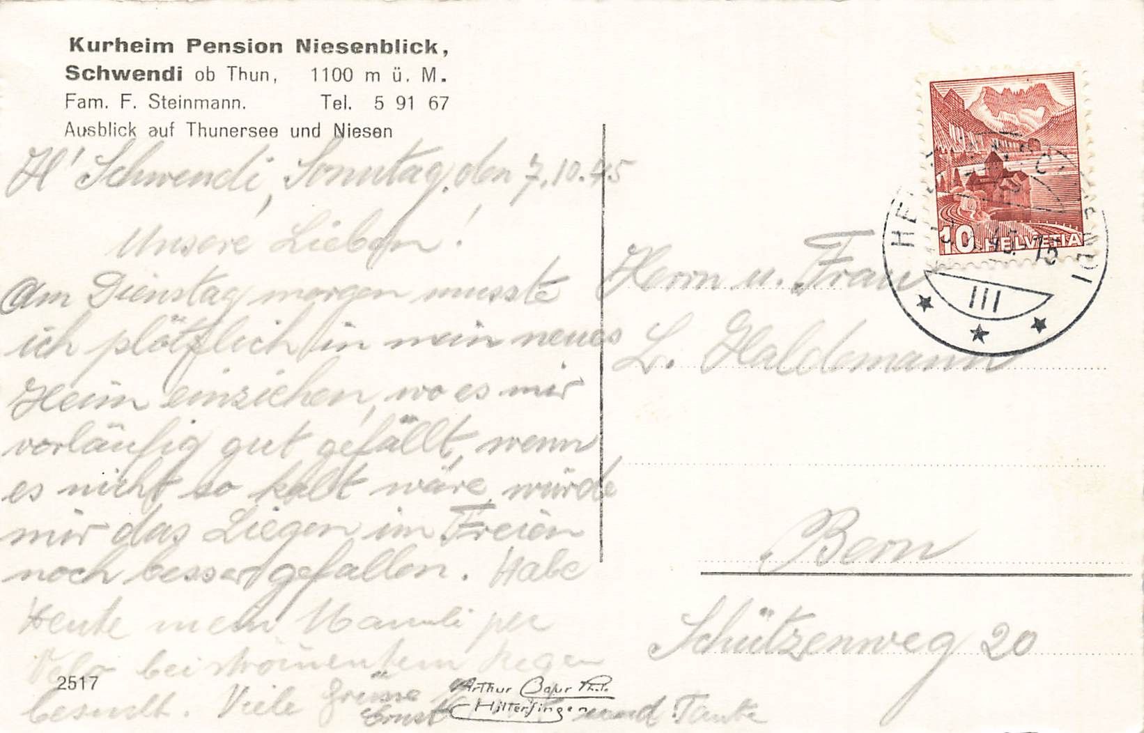 Cartoline postali: Schwendi ob Thun (BE) – Usato da Biasca venduto da Blenio71 1