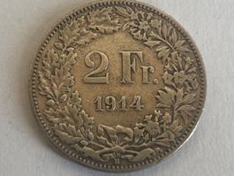 Pièce de 2 francs en argent 1914