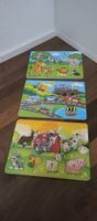 3 Holz-Steckpuzzles Tiere, Fahrzeuge, Bauernhof