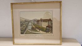 Antiker Druck Schloss Thun, gerahmt, historisch wertvoll