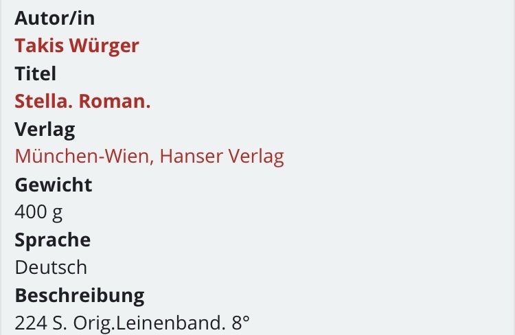 Libri: Takis Würger: Stella – Usato da Buchs AG venduto da Allerleis 2