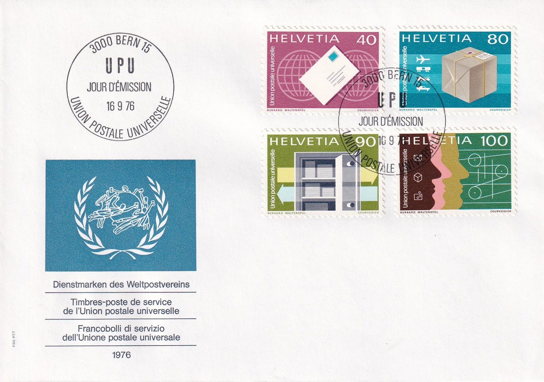 Tutti i francobolli: FDC 5x "Dienstmarken des Weltpostvereins" – Usato da Samnaun-Compatsch venduto da Muckimu 2