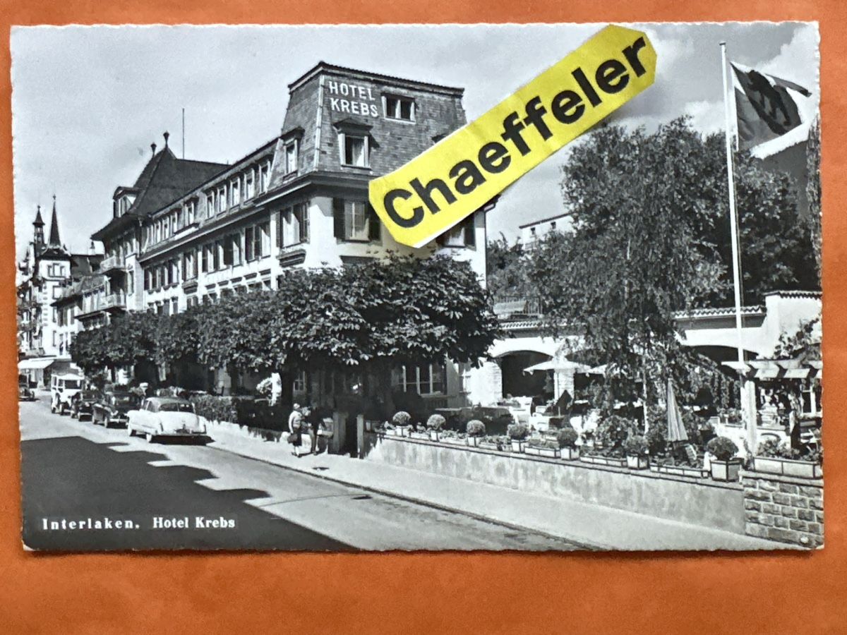 Cartoline postali: Alte Ansichtskarte Interlaken Hotel Krebs, ca. 1950er – Usato da Zürich venduto da Chaeffeler