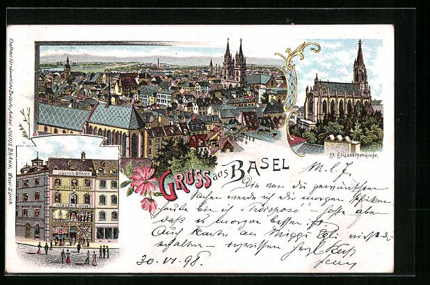 Ansichtskarten: Litho Basel, Teilansicht aus der Vogelsc – Gebraucht aus Berlin von bartko-reher