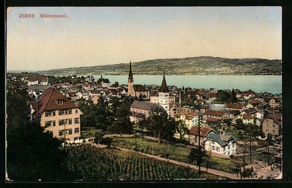 Cartoline postali: Wädenswil, Gesamtansicht des Ortes mit  – Usato da Berlin venduto da bartko-reher