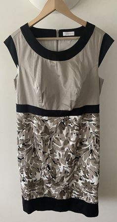 Elegantes Sommerkleid ärmellos mit Muster beige-braun-schwar