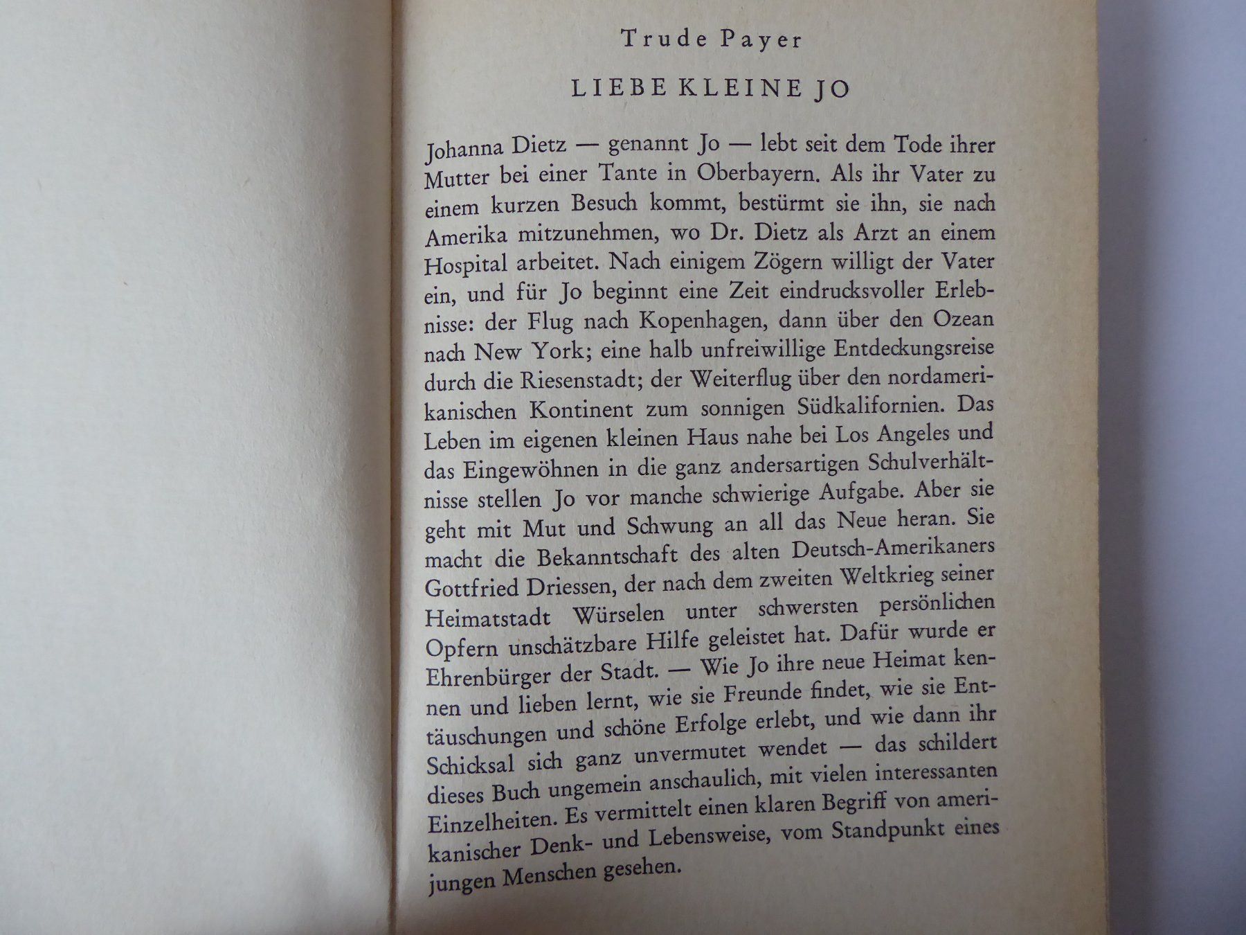 Bücher: Nostalg. Buch: Liebe kleine Jo, T. Payer – Gebraucht aus Turbenthal von Panau 1