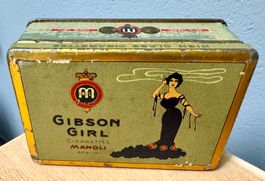 Gibson Girl Manoli antike Blechdose für Zigaretten 10.5 cm