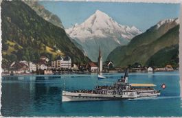 FLÜELEN mit Bristenstock & Dampfschiff - 1955