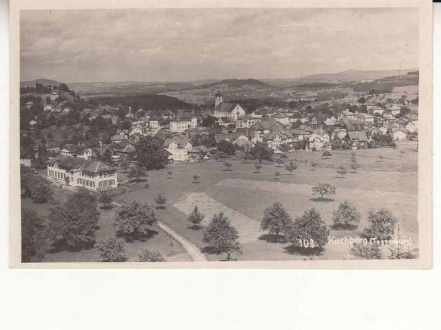 Cartoline postali: Kirchberg ca. 1930 mit ST Radf. Kp. 15 – Usato da Bürglen TG venduto da StampGraf