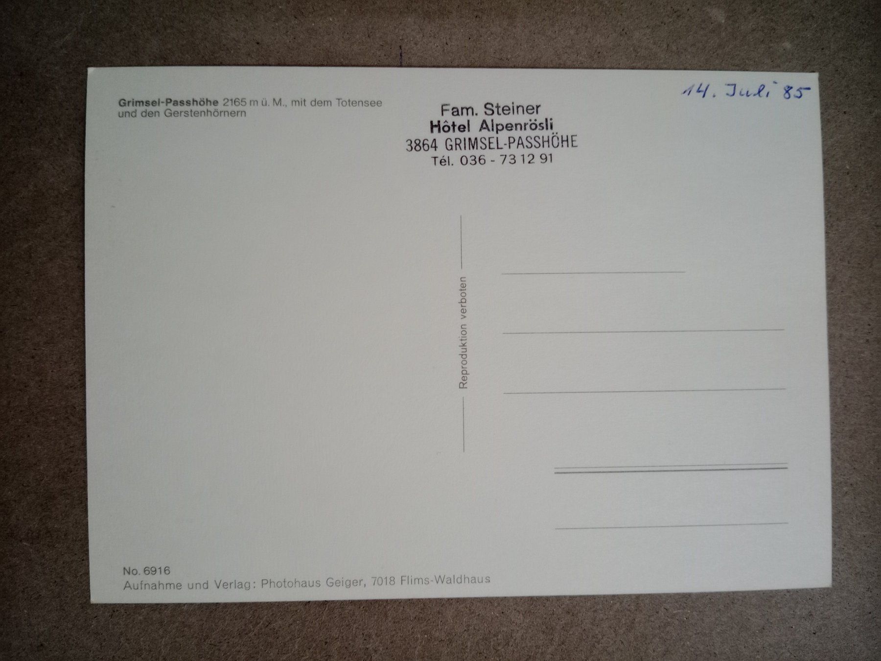 Cartoline postali: AK Grimsel Passhöhe Stempel Restaurant – Usato da Küttigen venduto da Melisch1000 1