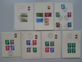 1939-1960, 7 untersch. PTT-Blättli mit kompletten Serien