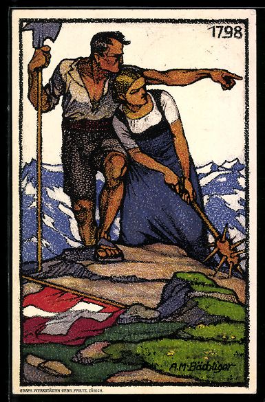 Ansichtskarten: Schweizer Bundesfeier 1913, Bauerpaar au – Gebraucht aus Berlin von bartko-reher