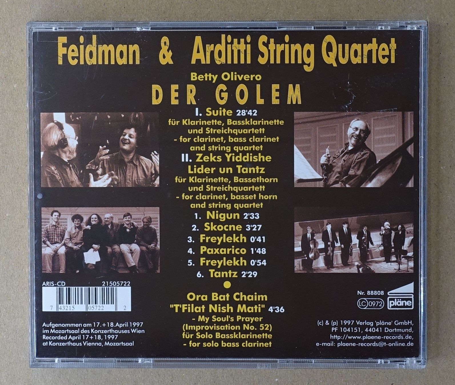 CDs: Feidman & Arditti String Quartet – Der Golem - F23 – Gebraucht aus Sessa von fraenklishop 1