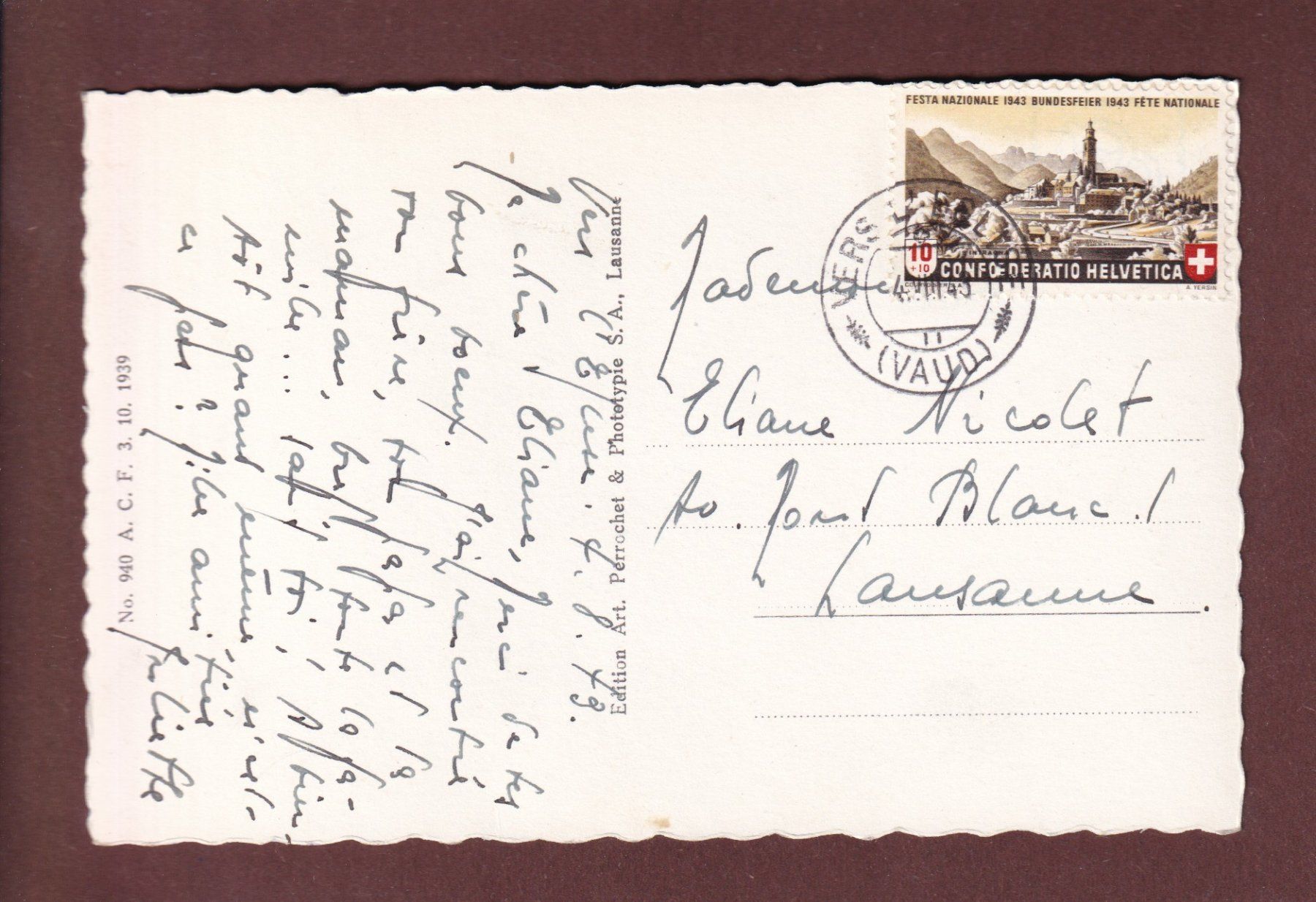 Ansichtskarten: LES DIABLERETS - 1943 – Gebraucht aus Pully von nicecards-shop 1