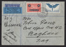 R1678  / Lettre par avion 1938 WINTERTHUR pour BAGDAD (Irak)
