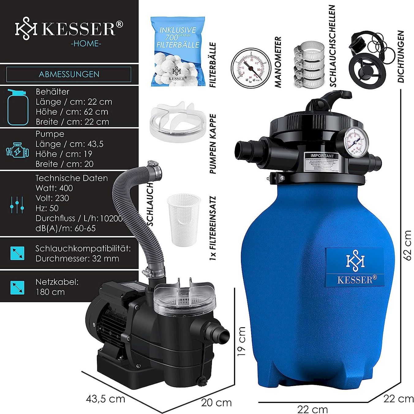 Piscine: Sandfilteranlage 10200 L/h 400W blau – Nuovo e nell'imballaggio originale da Bottighofen venduto da zaap 5