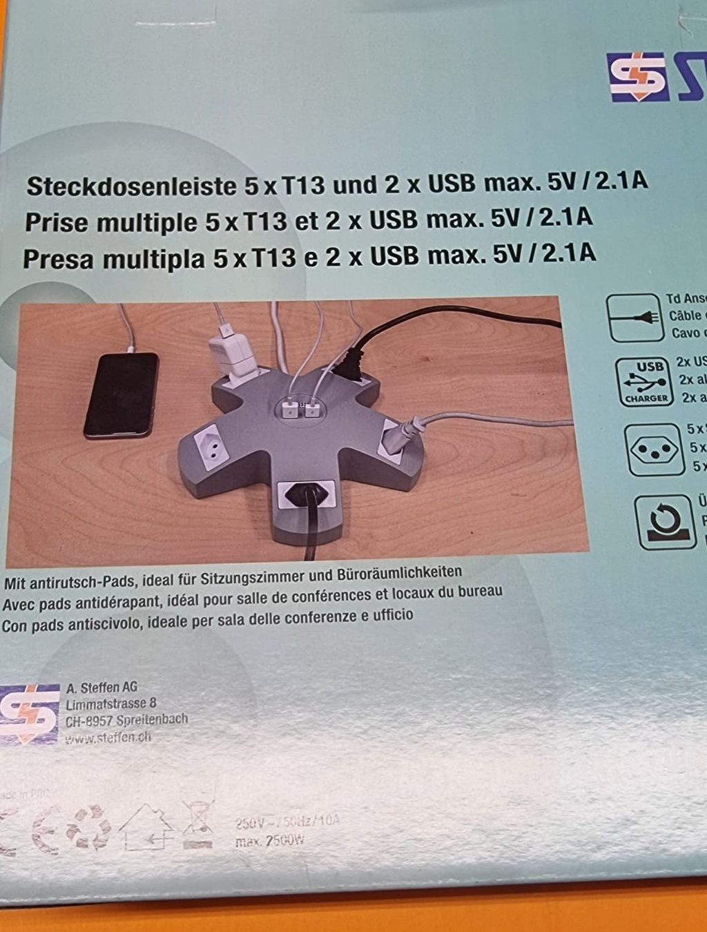 Stecker: Steffen Steckdosenleiste 3m STAR 5xT13 + 2xUSB-A – Neu (gemäss Beschreibung) aus Rebstein von James-Dean 6