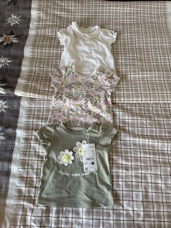 3 Kinder T-Shirts Grösse 68 Blumenprint Weiss Grün