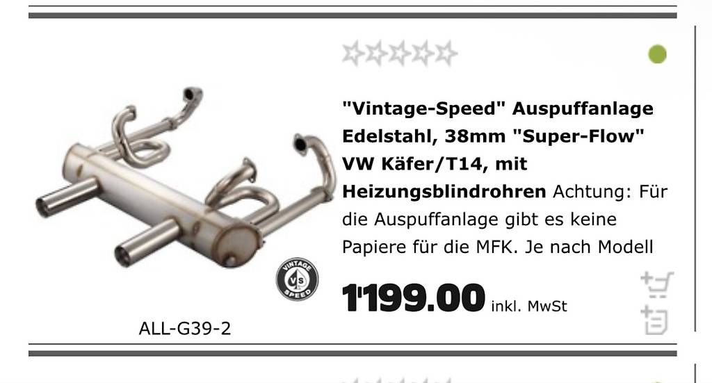 Sistemi di scarico: Echappement VW Cox Karmann Vintage speed inox – Usato da Orsières venduto da Yan1977 1