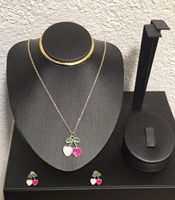 Schmuckset Kirsche Gold / Set Bijoux Cerise Doré Collier Neu