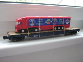 Modell LKW Anhänger auf Flachwagen guter Zustand