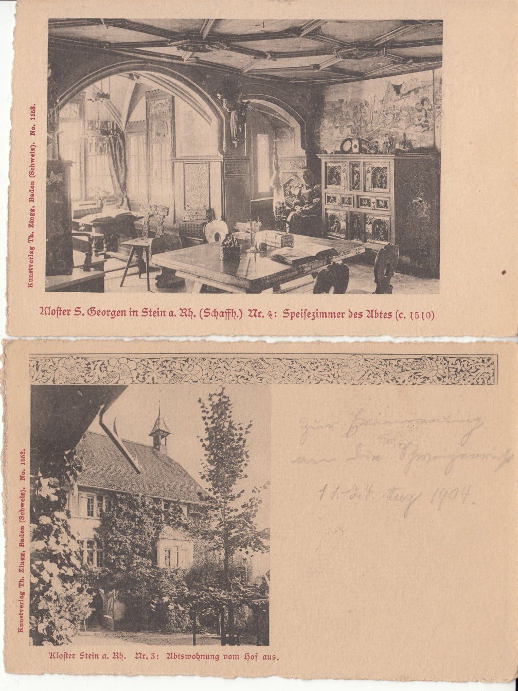 Cartoline postali: Stein am Rhein, 2 AK Kloster, 1904 – Usato da Bürglen TG venduto da StampGraf