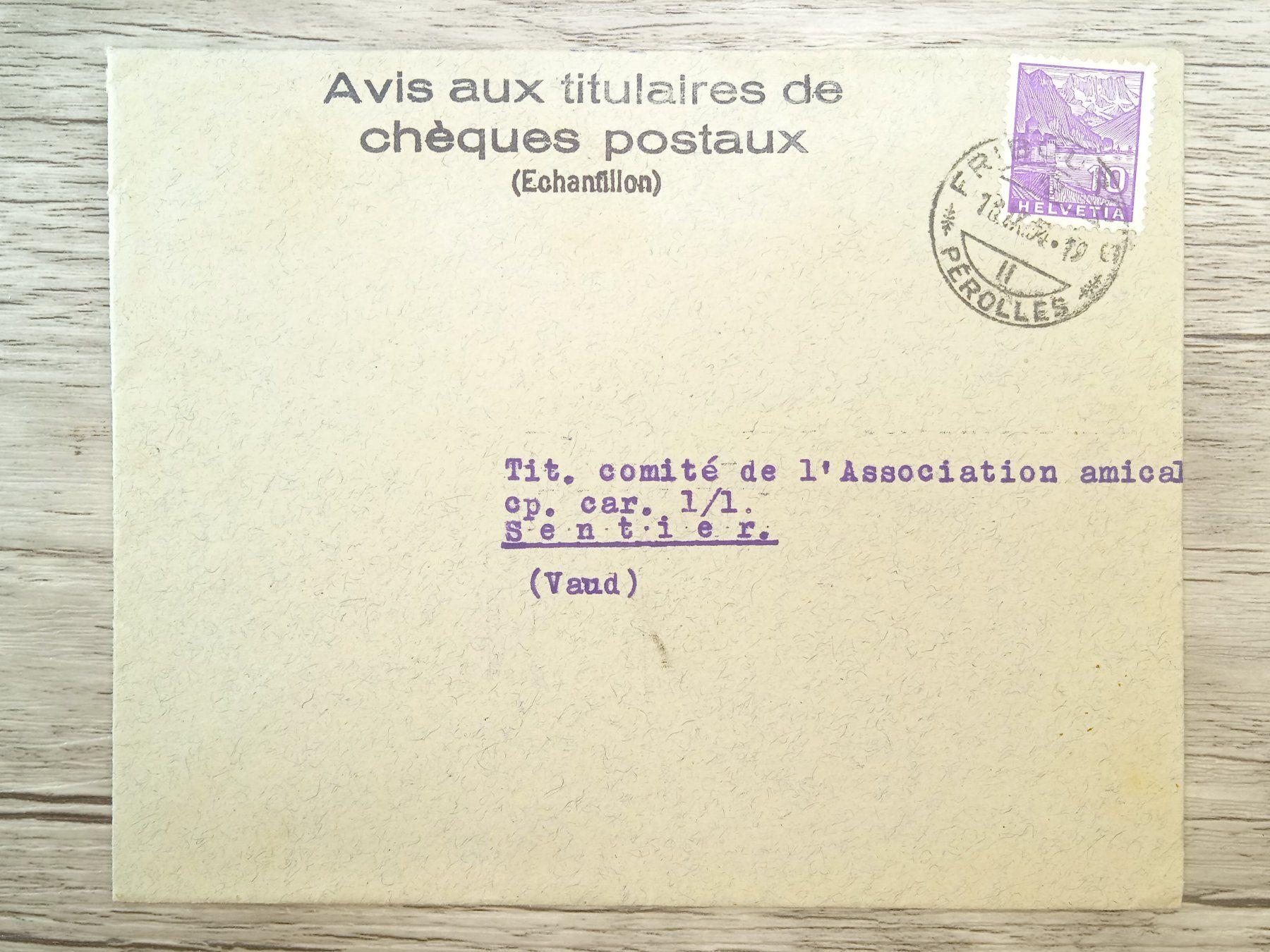 Tutti i francobolli: TR66 Enveloppe + Timbre Suisse 1954 – Usato da Cousset venduto da Patrick_Collections