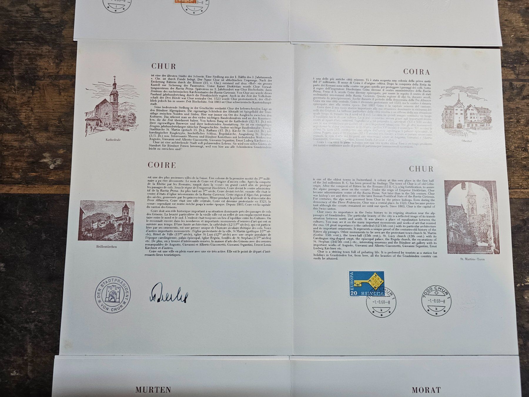Tutti i francobolli: CH 1969 Chur/Bellinzona/Murten - Documenti storici – Usato da Monte Carasso venduto da giave 2