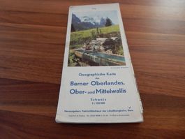 Geografische Karte Berner Oberland Ober und Mittewallis