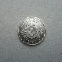 20 Rappen , 1850 , Billon , unzirkuliert .